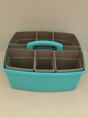 Art Organizer Caddy in Teal and Gray - Portable Cosmetic Storage